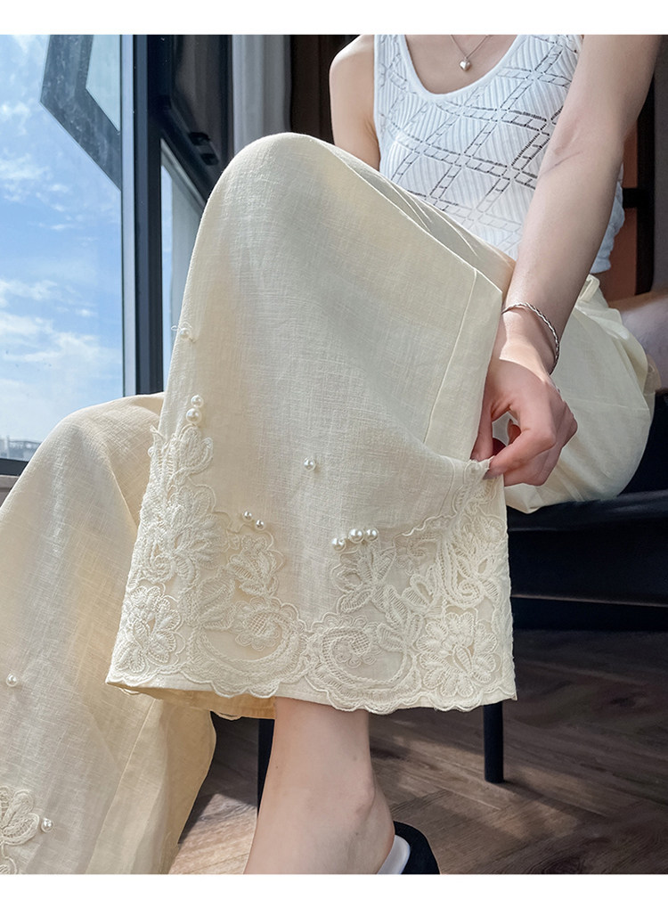 Quần culottes nữ ống rộng eo cao chất liệu ren đính cườm — Màu ảnh chi tiết 29