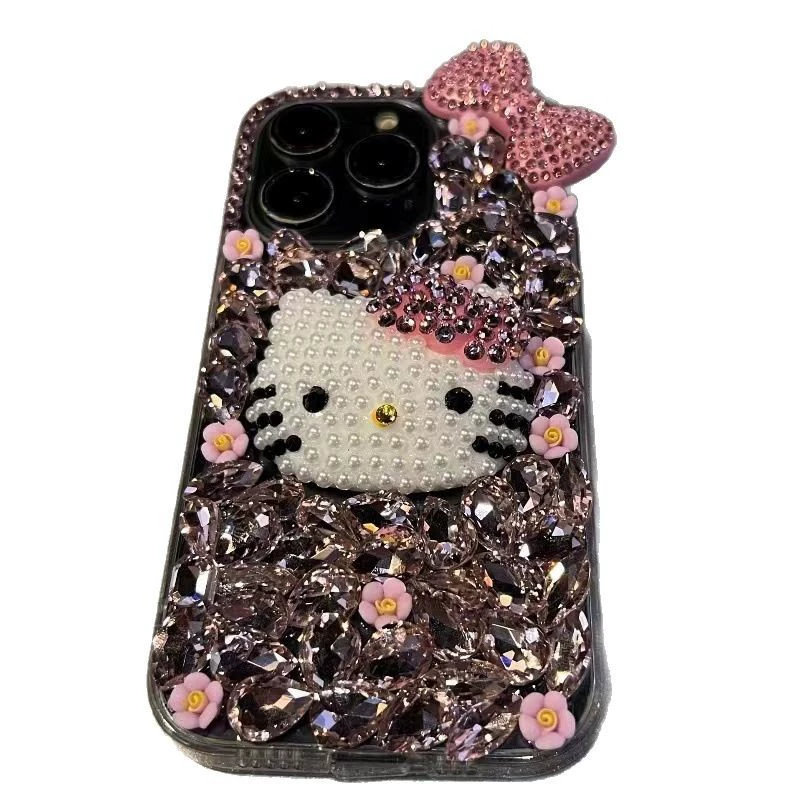 Чехол для телефона с Hello Kitty и яблоком, совместимый, в форме цветка с бантом, цветочный, для 16 Pro Max, 15/14