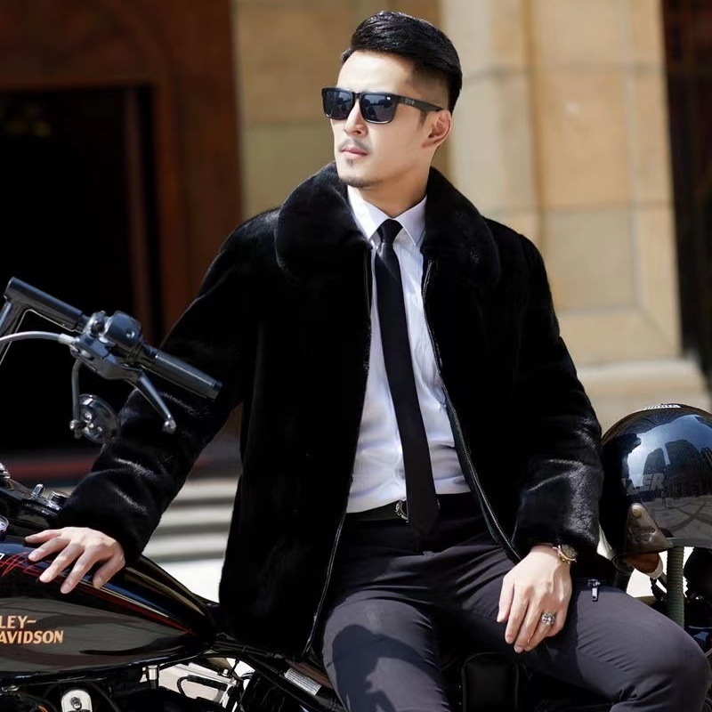 Abrigo grueso de visón para hombre, piel de hombre largo, abrigo con capuchón cálido, tipo suelto, Amazon