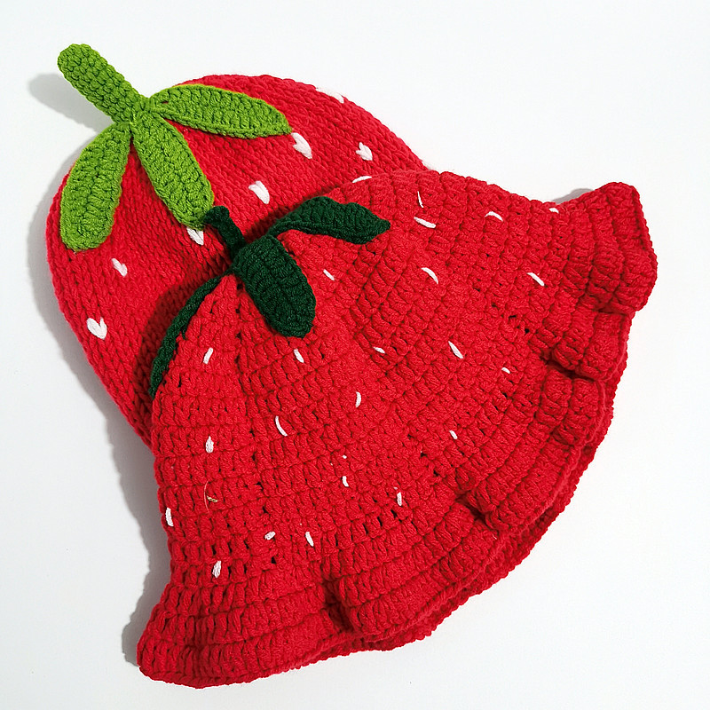 Maglia lavorata all'uncinetto fatta a mano transfrontaliera per donna, autunno e inverno, dolce e carino pescatore di fragole con bordo arricciato_voghion.com