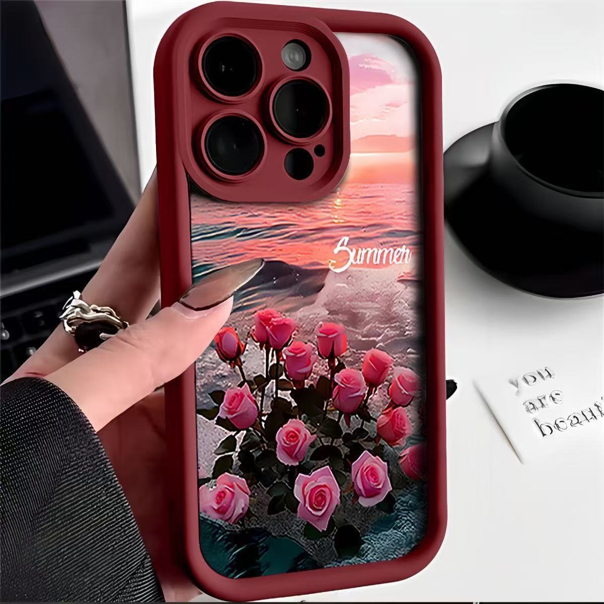 Funda para Teléfono Sunset Rose Compatible con Apple 17 Promax, Estilo Japonés y Coreano, iPhone 16/15/14, Estilo Europeo y Americano 13