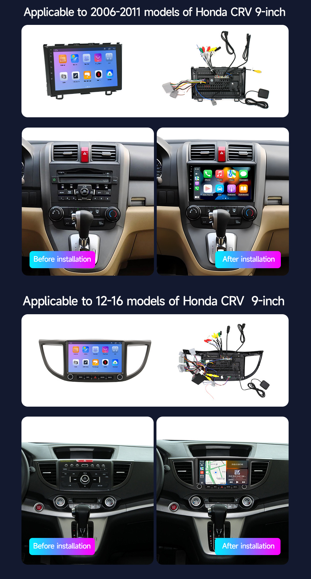 CarPlay Car Navigation GPS Stereo for Honda Civic 2016-21dvd