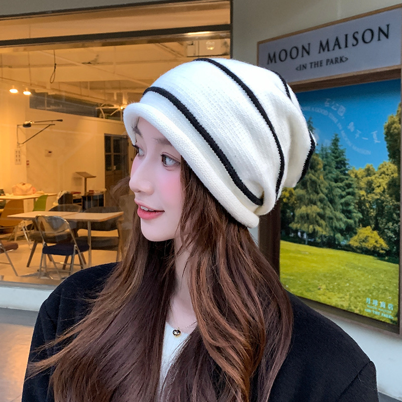 针织堆堆帽子女秋冬保暖月子帽春秋护耳毛线帽显脸小套头帽潮冷帽|undefined