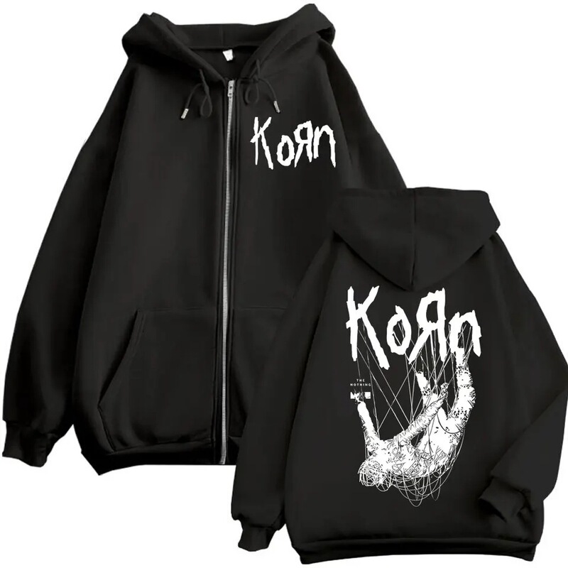 Rock Band Korn Album-Free Zip-Up Sweatshirt Gothic Retro Zip-Up Pullover for Men and Women Casual Wear