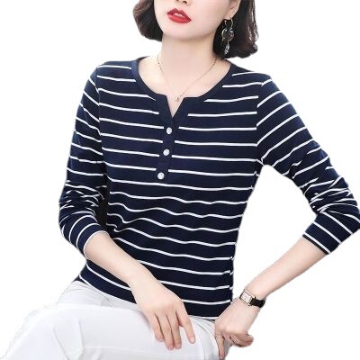 Spring and Autumn Long Sleeve Women's Top Striped Small Shirt Korean Style Loose Plus Size Slimming Collar Base Shirt Trendy