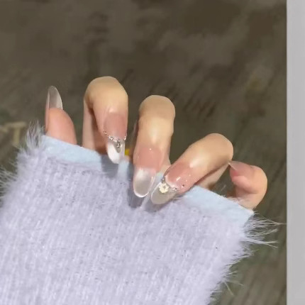 Wearing Nail Pieces Red Riding Book Explosions Gradient Cat's Eye Flash Diamond Manicure Finished Wearable Autumn and Winter Spice Nail Pieces