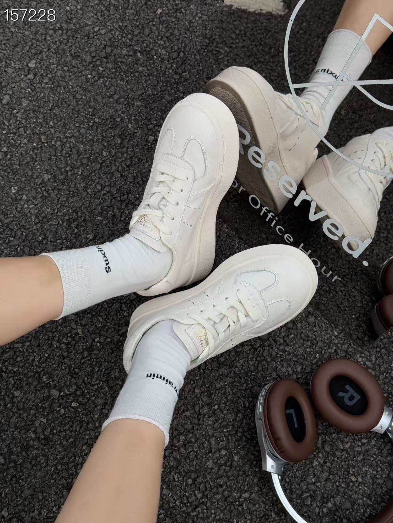 Giày sneaker nữ đế dày da thật mới mùa xuân 2025 tăng chiều cao đế mềm chống trượt — Trắng/nền mơ, Màu trắng chi tiết 8