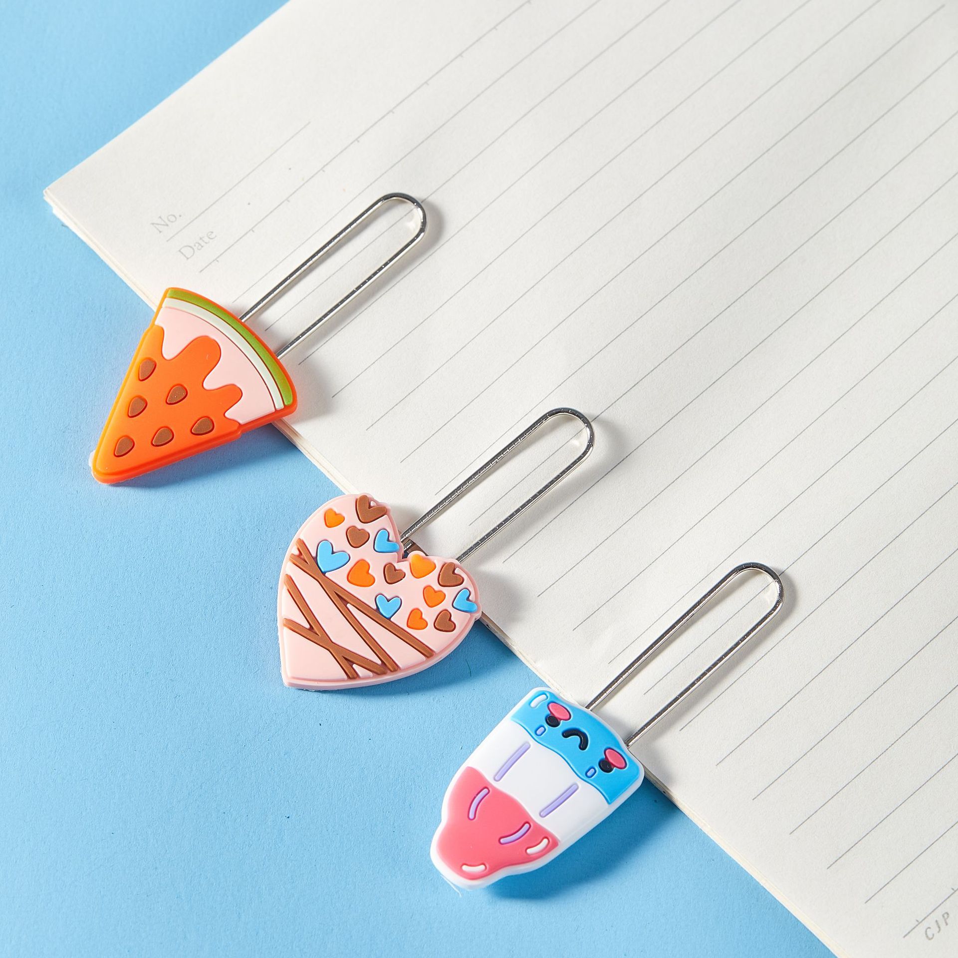 Caricatura de PVC interesante helado clip clip marcadores estudiantes papel de prueba de clasificación clip de notas suministros de oficina clip papelería