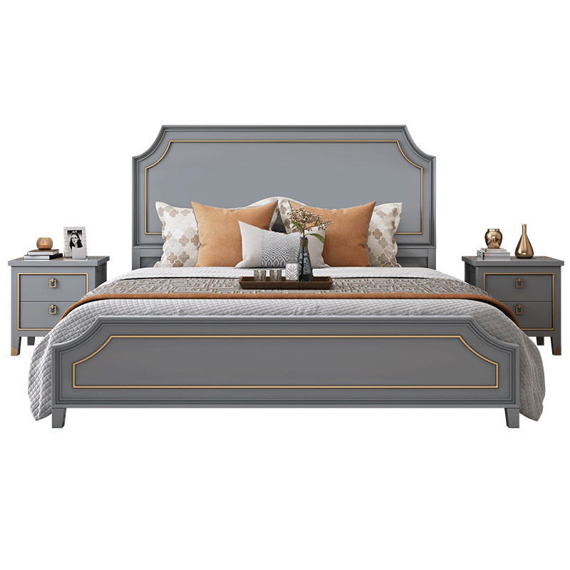 Cama de estilo americano de lujo ligero de madera maciza, cama de cama blanca, cama de matrimonio, 1.8m, cama doble moderna y simple, 1.5m