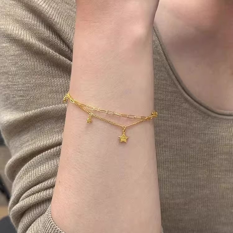 Double-Layered Golden Star Bracelet for Women 2025 New Style Accessible Luxury Niche Exquisite High-End Elegant Versatile Bracelet