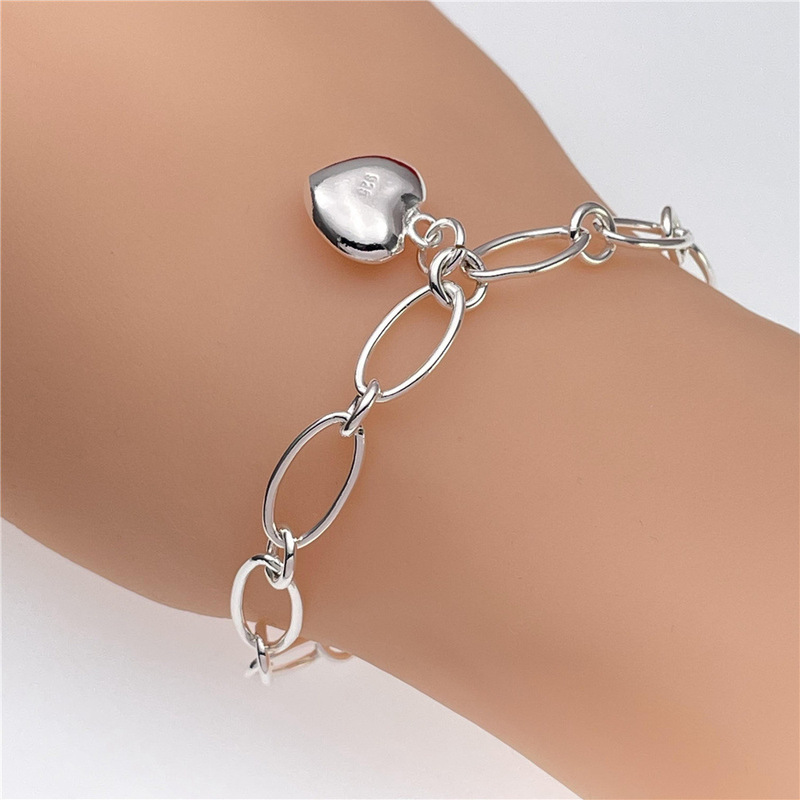 Jinrongxing 925 Silver Plated Heart Pendant Bracelet Chain Women's European and American Bracelet Jewelry Jewelry Cross-Border Supply