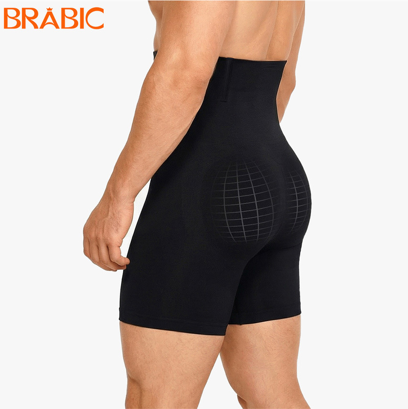 Cross-Border Foreign Trade Men's High-Waisted Seamless Five-Point Pants, Tummy Control Shaping Compression Boxer Sports Underwear Wholesale
