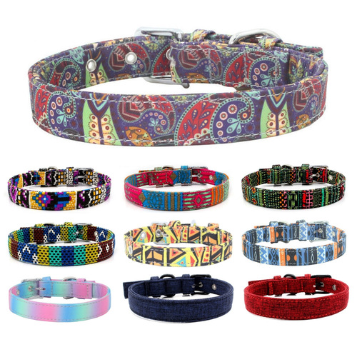 New Pet Dog Rope Collar Harness Double Thick Printed Canvas Nylon Leash Set Korean Style