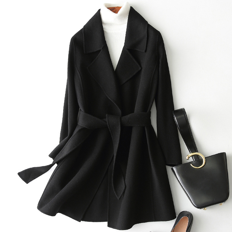New Autumn and Winter Double-Sided Wool Cashmere Coat for Petite Women, Mid-Length, Chanel-Style Woolen Coat, 2026 New Model