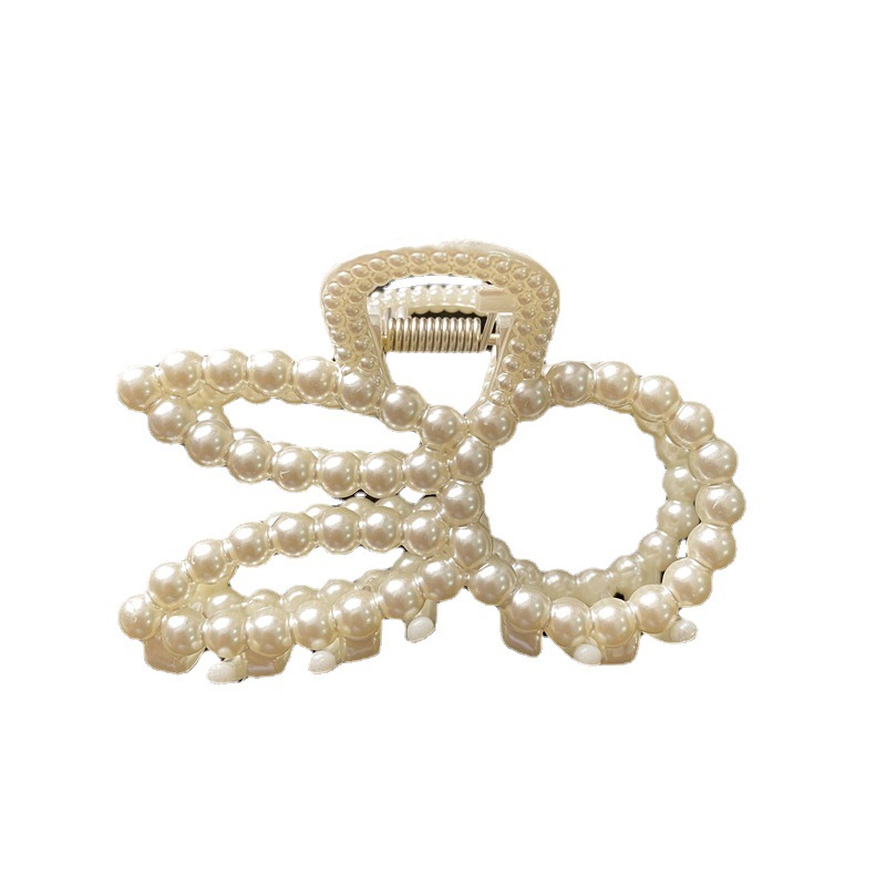 Gran 8cm clip de perlas de estilo coreano clip de Cabeza trasera clip de tiburón elegante temperamento updo baño horquilla tocado