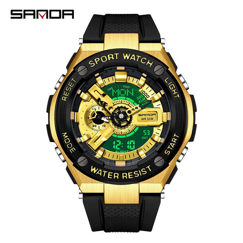 SANDA nueva lámpara de elevación de la mano reloj electrónico multifunción Deportes impermeable reloj de alarma reloj de los hombres 3170