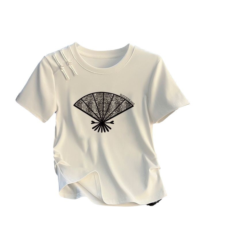 Nueva camiseta de manga corta con estampado de hebilla de disco de estilo chino para mujer verano talla grande grasa mm moda todo-fósforo temperamento delgado estilo nacional top