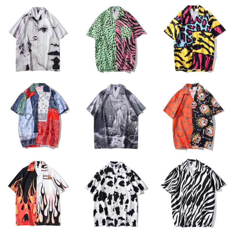 Vintage Resort Style Retro Abstract Print Shirts for Men and Women, Short-Sleeved, Thin, Loose, Lazy Style Shirts Wholesale Vintage Resort Style Retro Abstract Print Shirts for Men and Women, Short-Sleeved, Thin, Loose, Lazy Style Shirts Wholesale