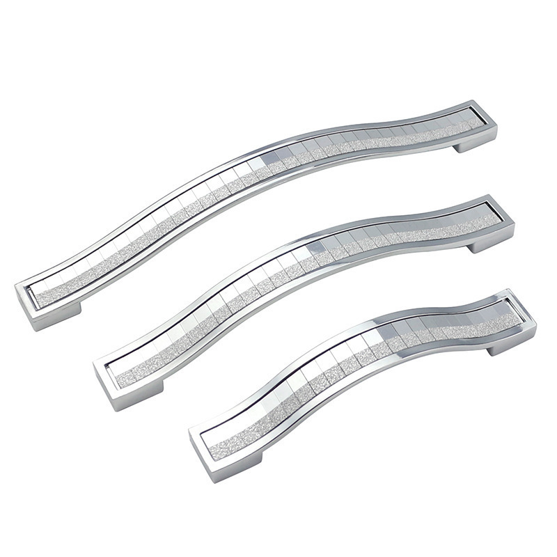 Suministro directo de fábrica perla plata mango fino diamante moderno simple plata esmerilado cristal brillante estilo europeo ropa gabinete puerta manija