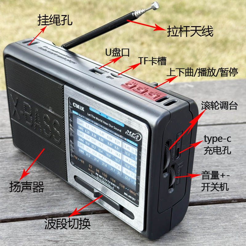 Comercio exterior nuevo retro radio multibanda FM / AM / SW altavoces Bluetooth inalámbricos portátiles recargables transfronterizos
