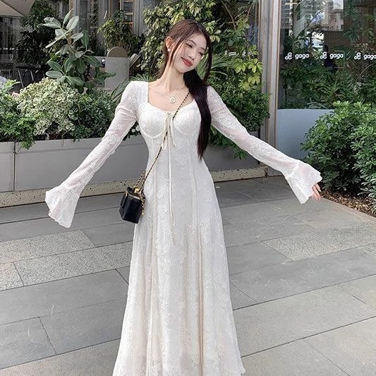新中式加绒加厚连衣裙女秋冬2025新款温柔风收腰显瘦蕾丝长袖长裙|undefined
