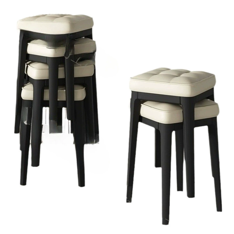 Легкий роскошный табурет для домашнего использования, высокий табурет, штабелируемый, утолщенный пластиковый стул, квадратный табурет с мягкой подушкой, одиночный табурет для обеденного стола, табурет для ожидания.
