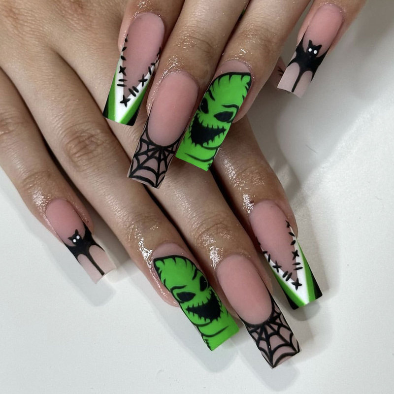 Nail Art Halloween Wear Armor Long Coffin Matte Bat Spider Web Green Magic Man Removable Fake Nail Patch Nail Art Halloween Wear Armor Long Coffin Matte Bat Spider Web Green Magic Man Removable Fake Nail Patch