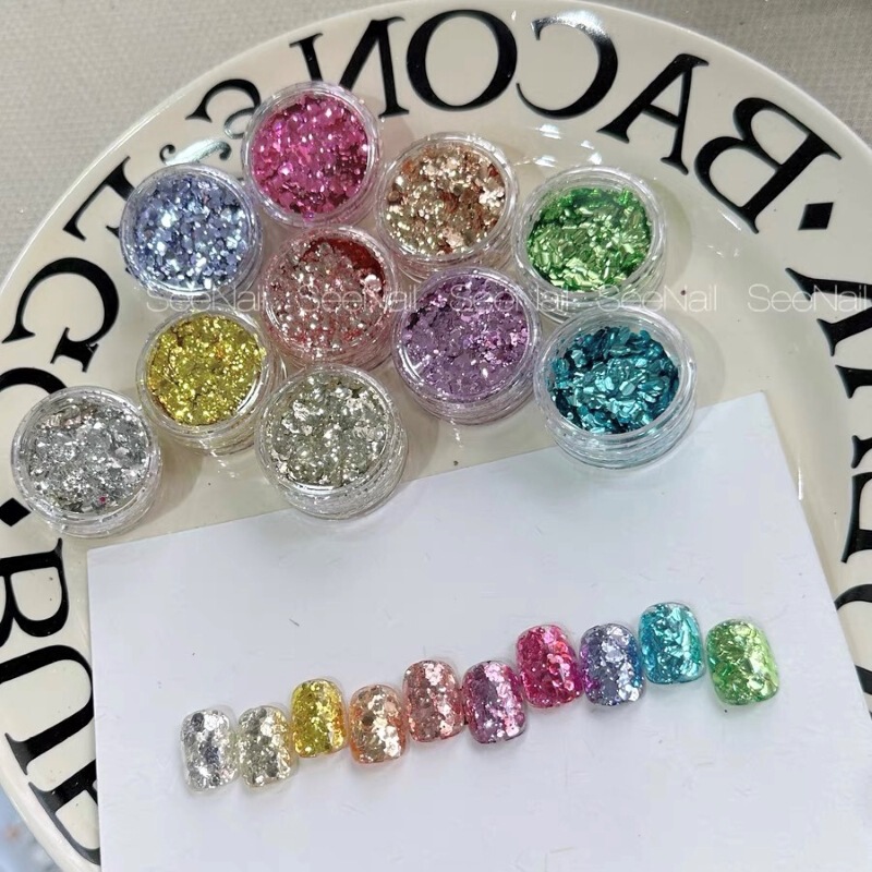 Net red nail art flash ultra-thin sequins rainbow candy color sequins flash powder hexagonal flash material wear armor