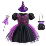 万圣节童装儿童礼服紫色蓬蓬礼服裙走秀钢琴演出服短袖女童公主裙