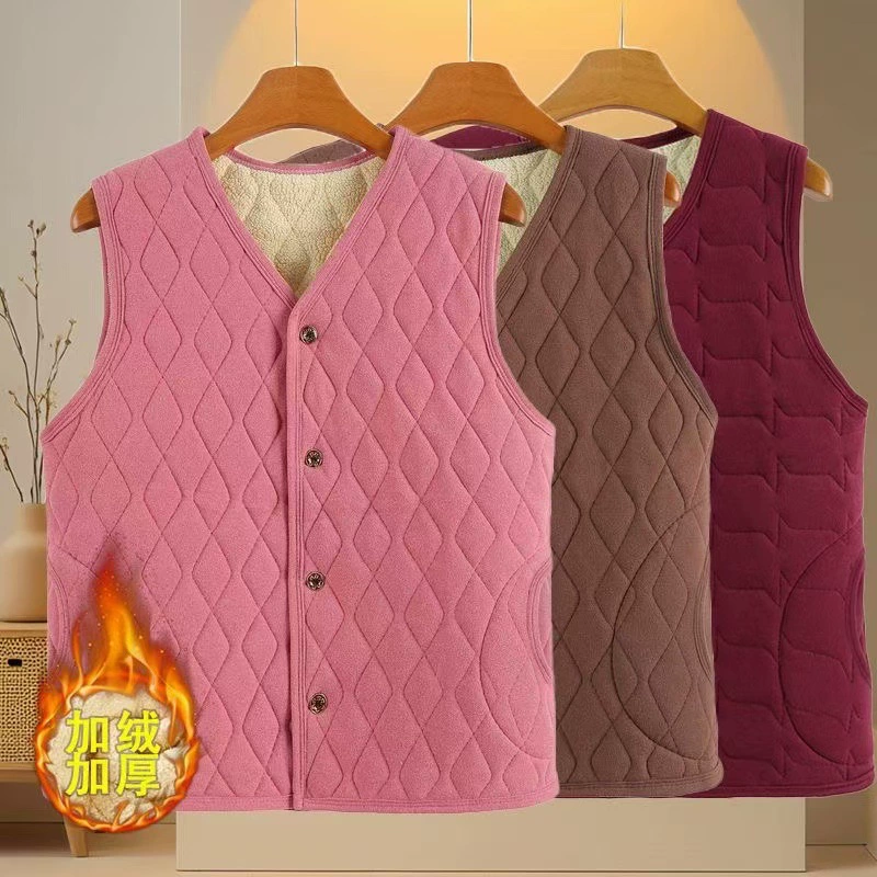 Новая коллекция осень-зима 2025: Женская одежда для женщин среднего и старшего возраста, одежда для мам, утепленный жилет на флисовой подкладке, теплый, для повседневной носки.
