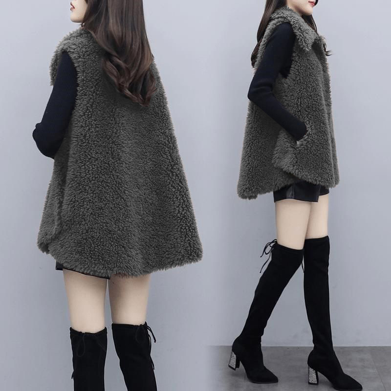 Nuevo estilo coreano suelta fleece color sólido Top para mujeres moda Chaleco de moda de felpa de doble cara para mujer 2024 Otoño e Invierno