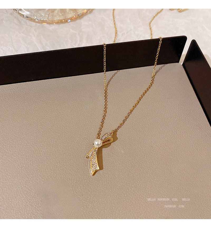 Womenu0027S Sweet Bow Knot Imitation Pearl Titanium Steel Necklace Pearl Bowknot Zircon Necklaces