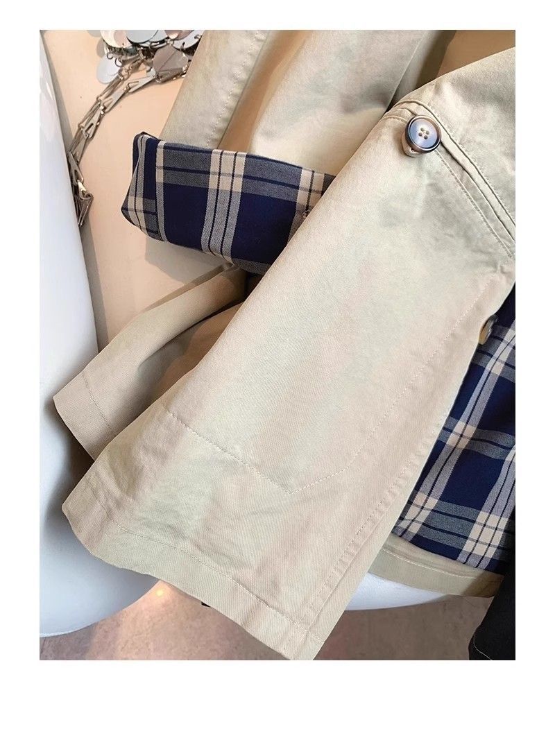 Classic Women's Plaid Trench Coat With Turn-down Collar Versatile_voghion.com