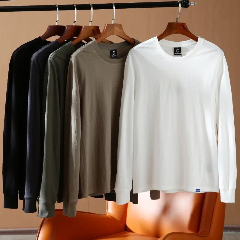 【High Draped! 100 Cupro Silk! Foreign Trade Tail Goods] Spring and Summer Men's Light and Silky Round Neck Long-Sleeved T-Shirt