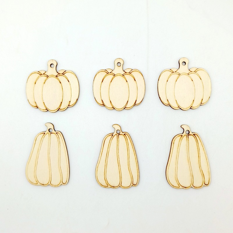 Halloween Acción de Gracias madera grabado calabaza hueco forma DIY madera artesanía decorativa 25 unids/bolsa con cuerda cáñamo