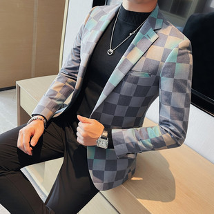 Wholesale distribution of autumn new men's small suit handsome personality plaid single western coat trend temperament net red
