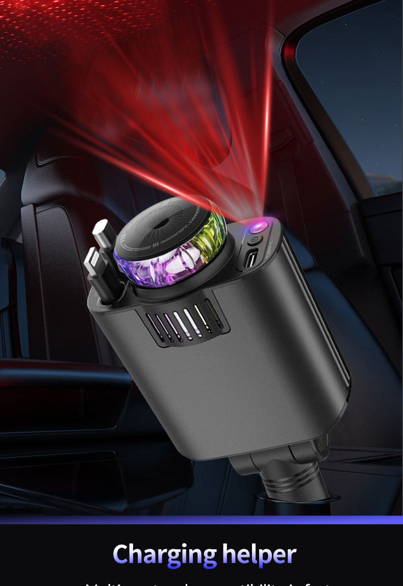 New starry sky ceiling aromatherapy spray ambient light four-in-one data cable super fast charging car charger