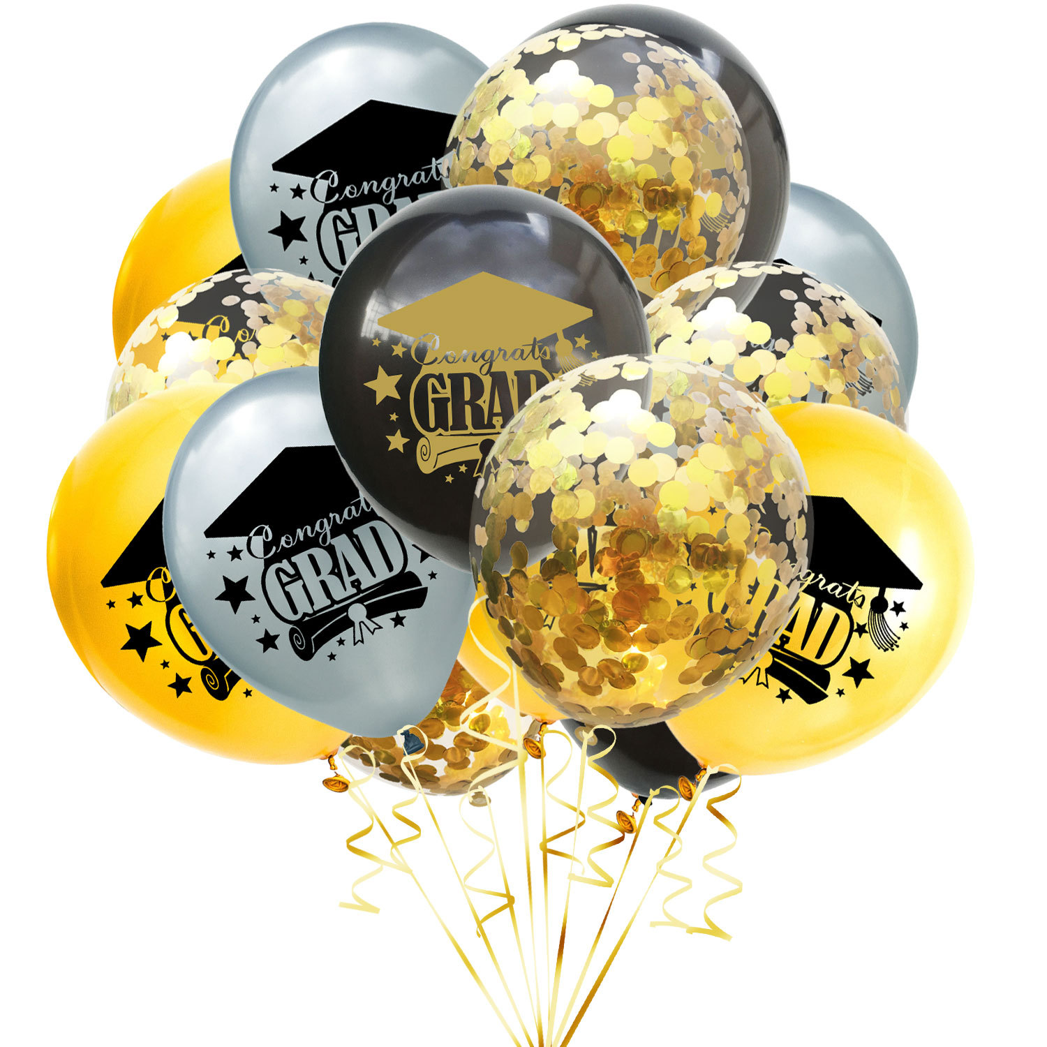 Temporada de graduación de Oro Negro Felicitar Grad carta globo felicitaciones fiesta de posgrado globo de lentejuelas