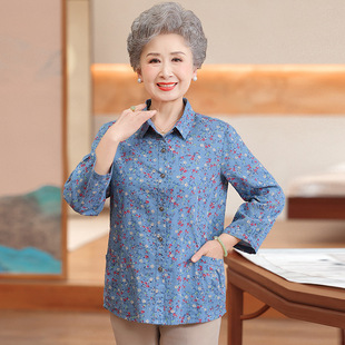 Middle-Aged and Elderly Women's 2025 Summer Clothes, High-End Shirts, Grandma's Comfortable Tops, Old Ladies' Floral Mother's Clothes