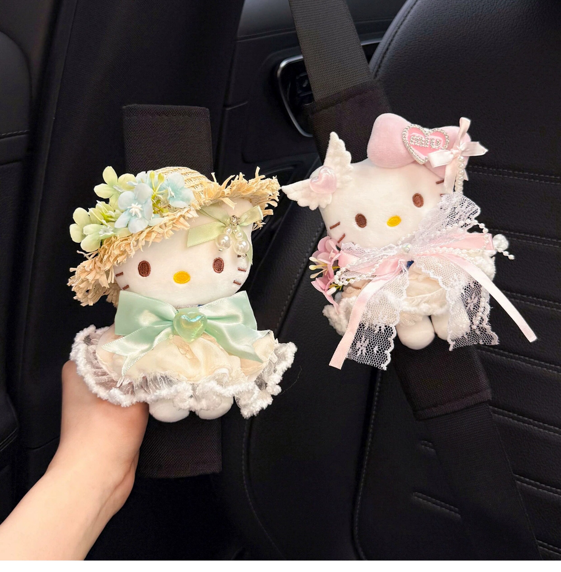 Cute Kitty Car Seatbelt Shoulder Pads Car Interior Seatbelt Decoration Anti-Wear Clothing Couple Set for Women