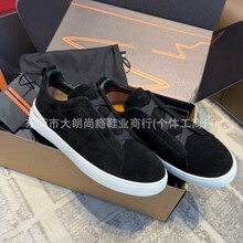 莞产高定26新款真皮复古男士休闲小白鞋轻便透气交叉松紧套脚板鞋