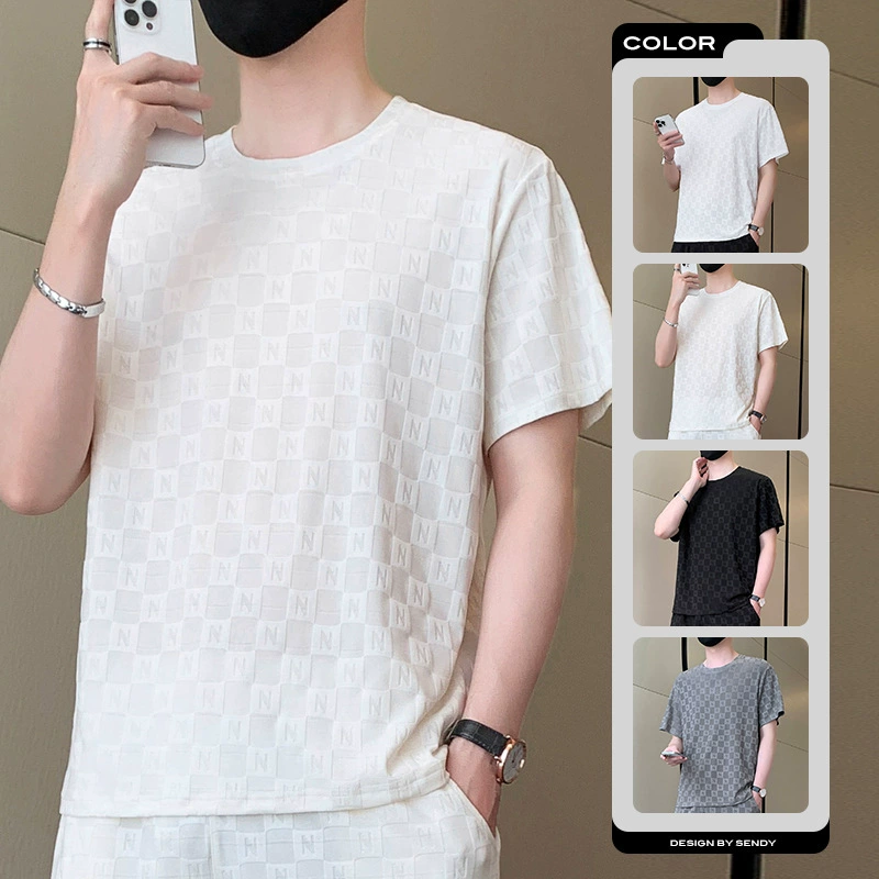 Футболка из ледяного шелка для мужчин летом тонкая дышащая с короткими рукавами