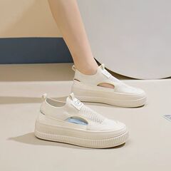 镂空透气飞织鞋女2025夏季新款舒适时装鞋女厚底休闲百搭小白鞋