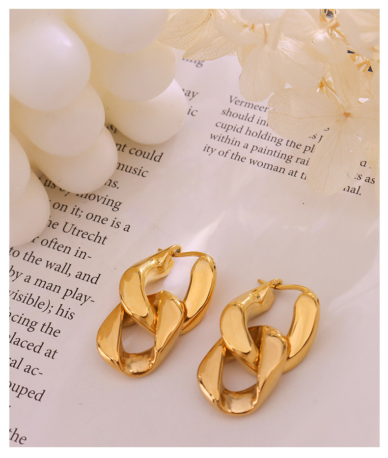 Double Ring Buckle Stainless Steel 18k Gold Plated Female Earrings 2021 New Earrings display picture 4