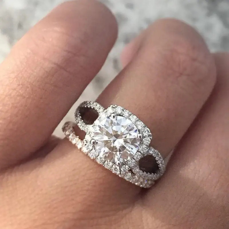 Unisex women's diamond-studded fashion elegant geometric ring fashion temperament wedding jewelry_voghion.com