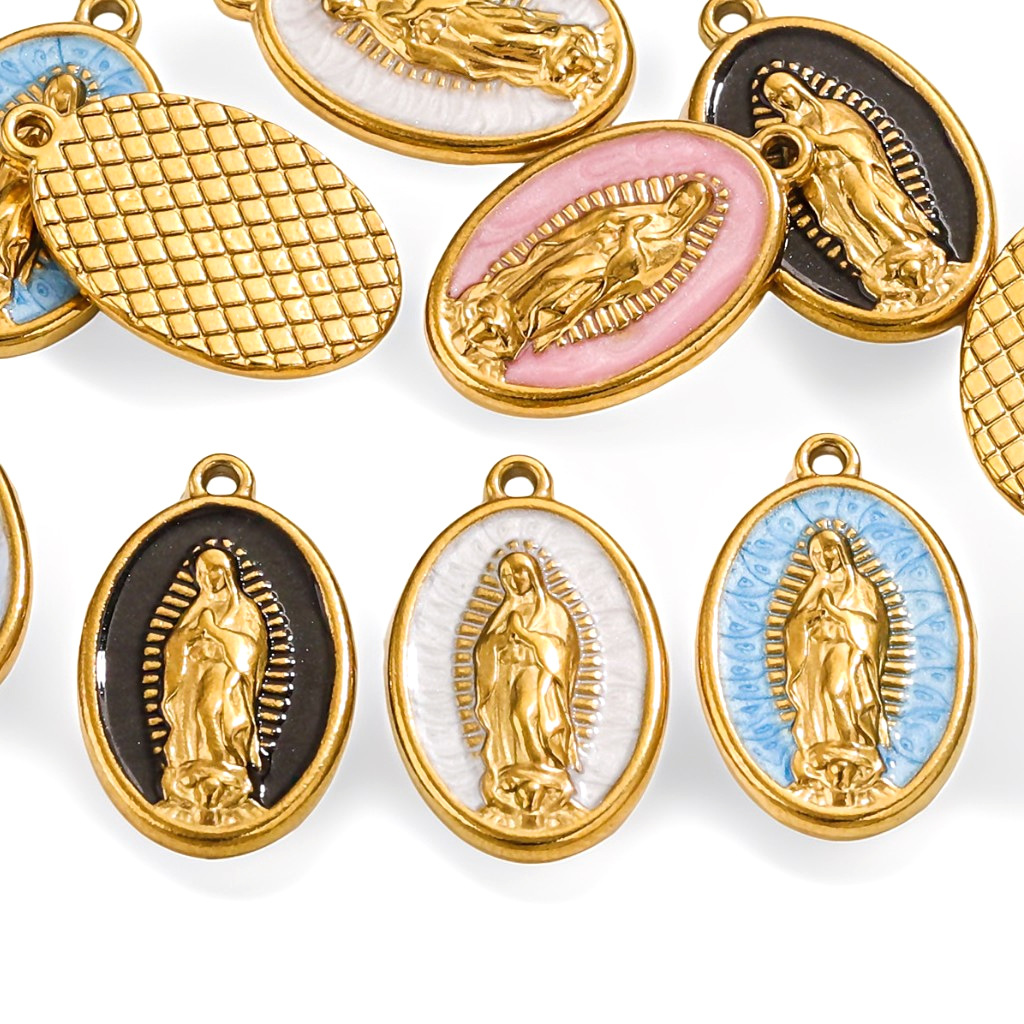 18g Weight 5 PCS/Package 304 Stainless Steel PVD Coated Real Gold Plated Virgin Mary Color Block Pendant DIY Jewelry Accessories