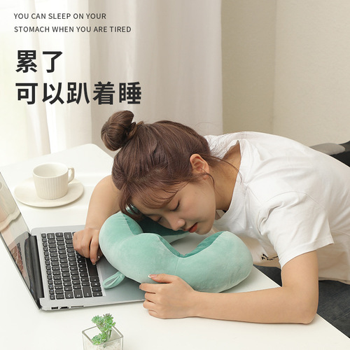 Camelback U-shaped Green Dinosaur Embroidered Cervical Pillow PP Cotton Travel Pillow Office Cervical Pillow with Printed Logo Wholesale