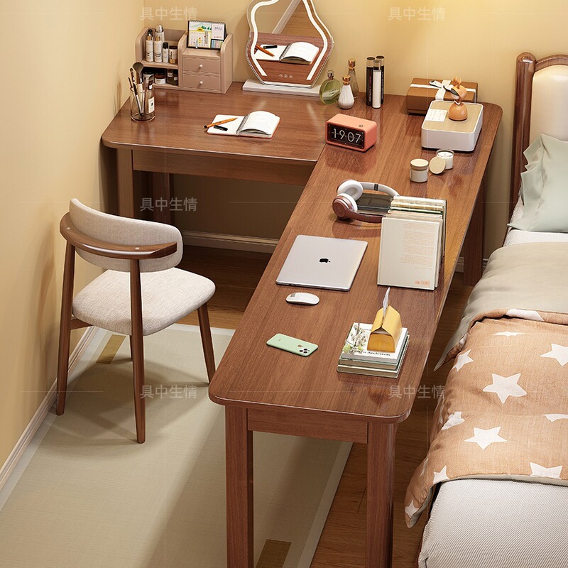 Solid Wood Corner Computer Desk Home Bedroom Bedside Corner Study Desk Study Office Workbench L-Shaped Table
