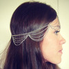 Retro hair accessory with tassels, chain from pearl, fashionable ethnic headband for bride, European style, boho style, ethnic style