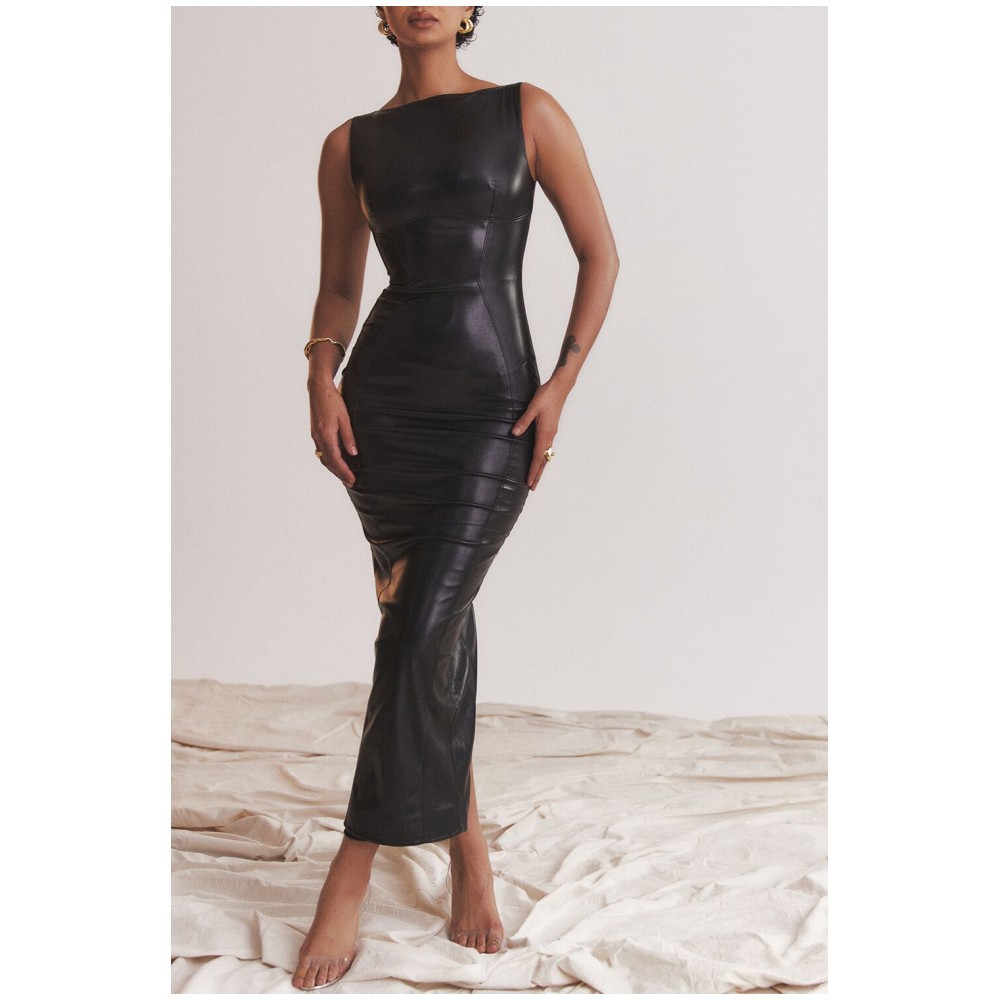 Fashionable summer black elegant design long dress sleevless